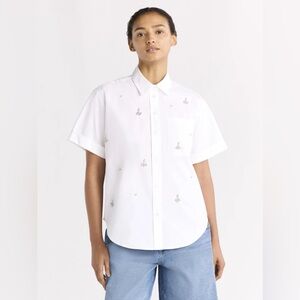 NWOT Free Assembly embellished rhinestone cotton button up shirt